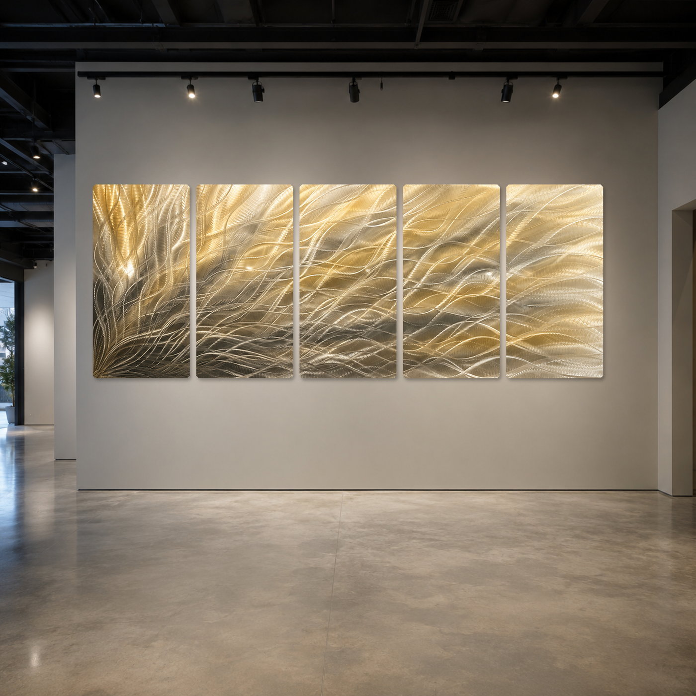 Gold Silver Metal Wall Art, 5 Panel Abstract Metal Wall Sculpture, Large Modern Wall Decor, Textured Contemporary Artwork for Living Room