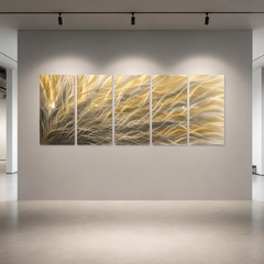 Gold Silver Metal Wall Art, 5 Panel Abstract Metal Wall Sculpture, Large Modern Wall Decor, Textured Contemporary Artwork for Living Room