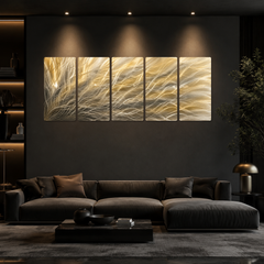 Gold Silver Metal Wall Art, 5 Panel Abstract Metal Wall Sculpture, Large Modern Wall Decor, Textured Contemporary Artwork for Living Room