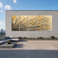 Gold Silver Metal Wall Art, 5 Panel Abstract Metal Wall Sculpture, Large Modern Wall Decor, Textured Contemporary Artwork for Living Room