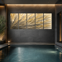 Gold Silver Metal Wall Art, 5 Panel Abstract Metal Wall Sculpture, Large Modern Wall Decor, Textured Contemporary Artwork for Living Room