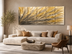 Gold Silver Metal Wall Art, 5 Panel Abstract Metal Wall Sculpture, Large Modern Wall Decor, Textured Contemporary Artwork for Living Room