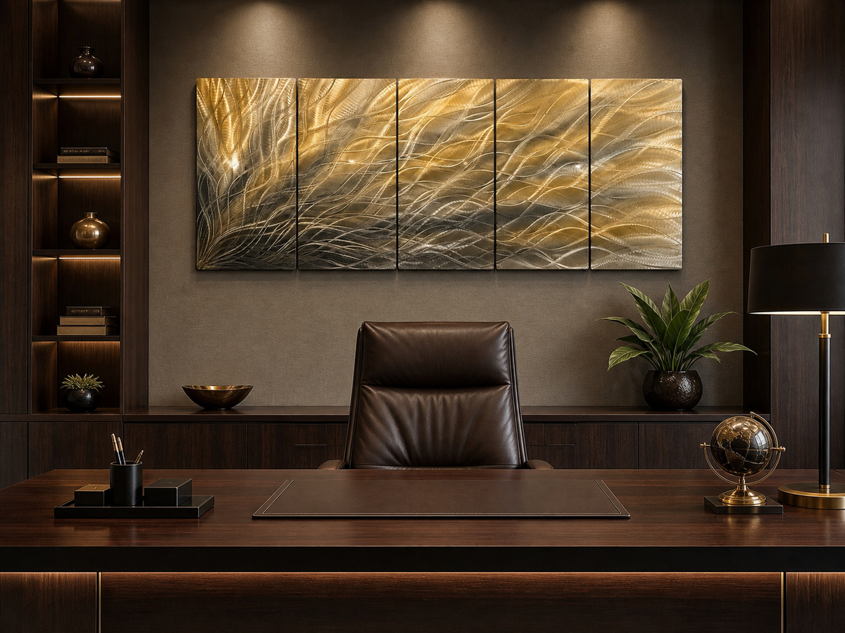 Gold Silver Metal Wall Art, 5 Panel Abstract Metal Wall Sculpture, Large Modern Wall Decor, Textured Contemporary Artwork for Living Room