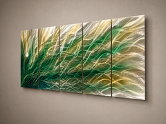 Large Blue Metal Wall Art, Hand-Textured Silver Aluminum Wave Sculpture