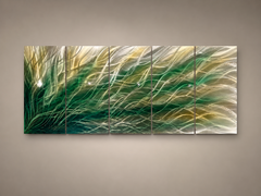 Large Blue Metal Wall Art, Hand-Textured Silver Aluminum Wave Sculpture