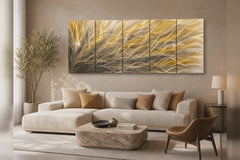 Gold Silver Metal Wall Art, 5 Panel Abstract Metal Wall Sculpture, Large Modern Wall Decor, Textured Contemporary Artwork for Living Room