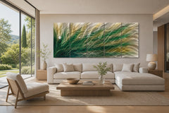 Large Blue Metal Wall Art, Hand-Textured Silver Aluminum Wave Sculpture