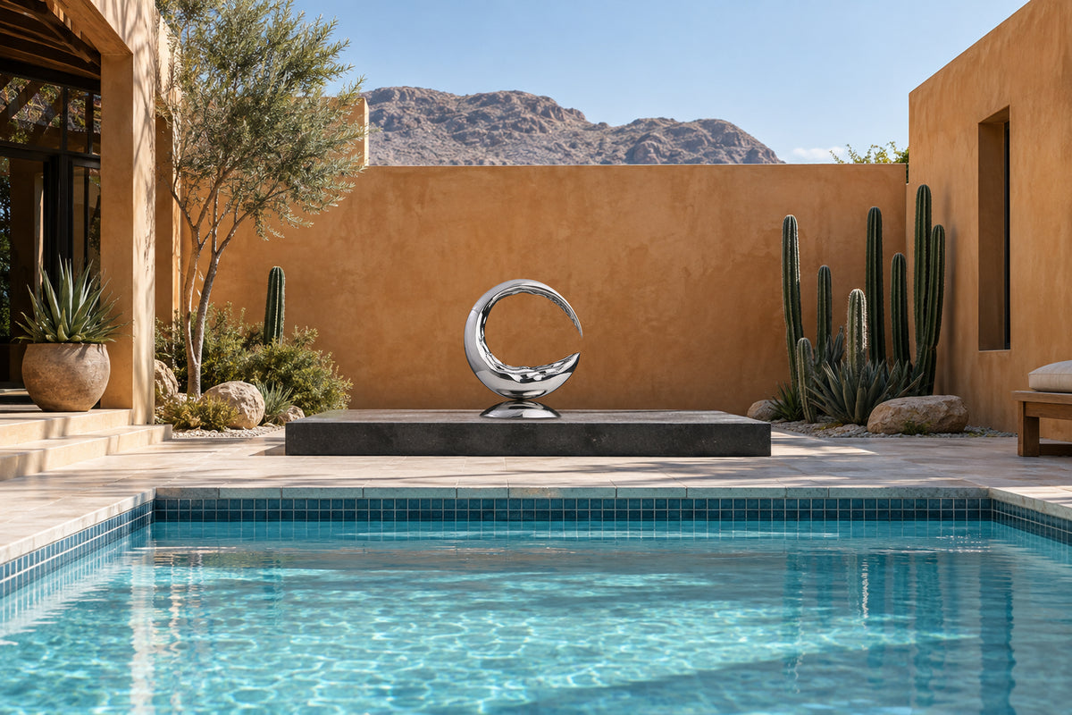 Mirror-Polished Crescent, digital environment composite: Poolside