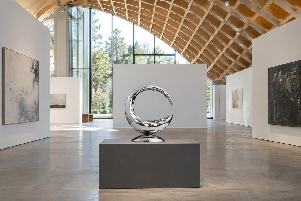 Mirror-Polished Crescent, digital environment composite: Exhibition Hall