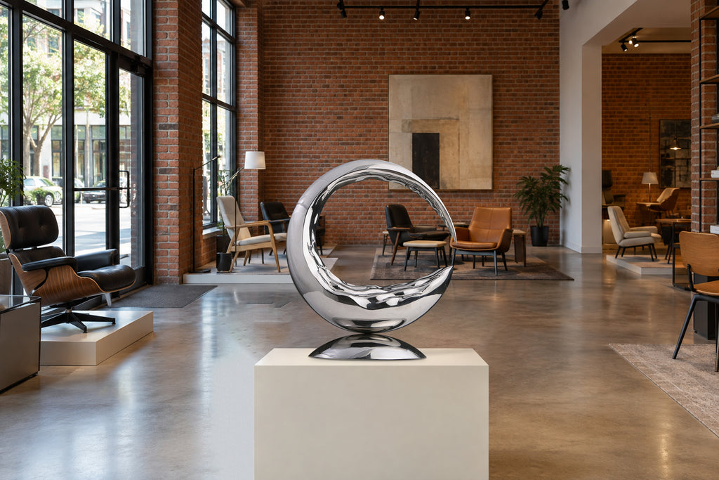 Mirror-Polished Crescent, digital environment composite: Commercial Showroom