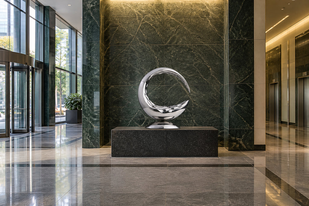 Mirror-Polished Crescent, digital environment composite: Office Lobby