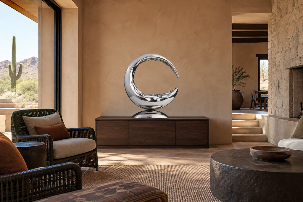 Mirror-Polished Crescent, digital environment composite: Living Room