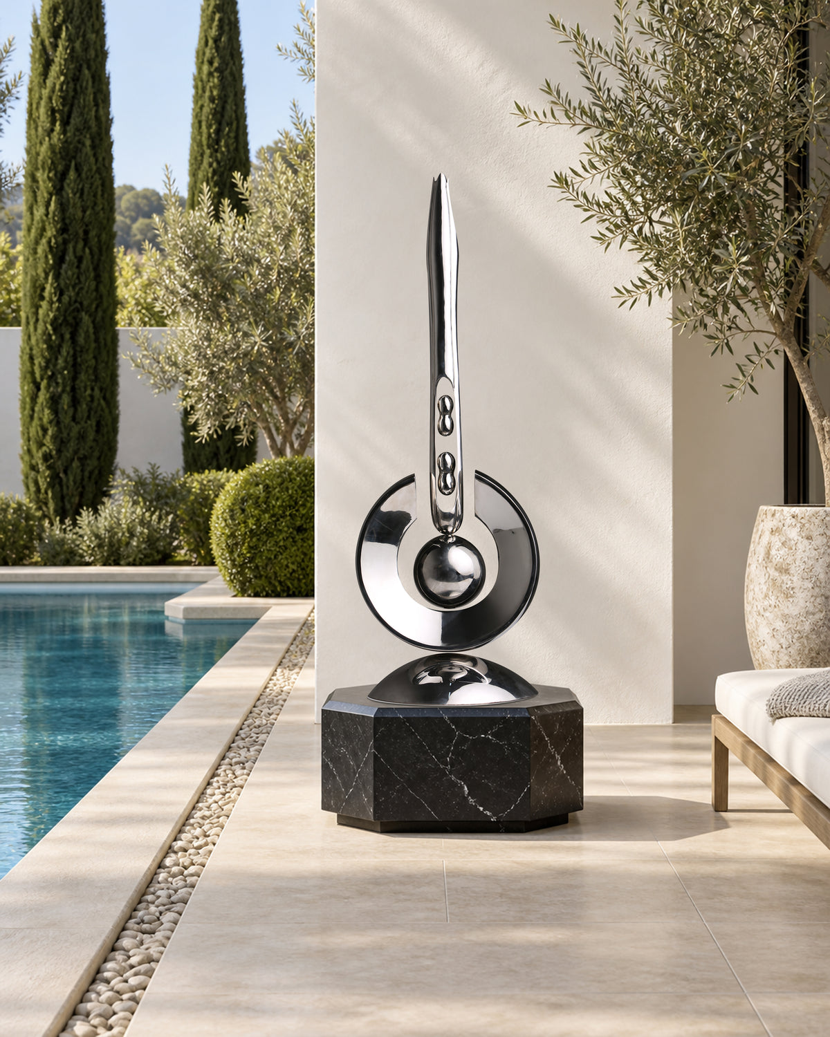 The Paused Moment, digital environment composite: Pool Courtyard Black Stone