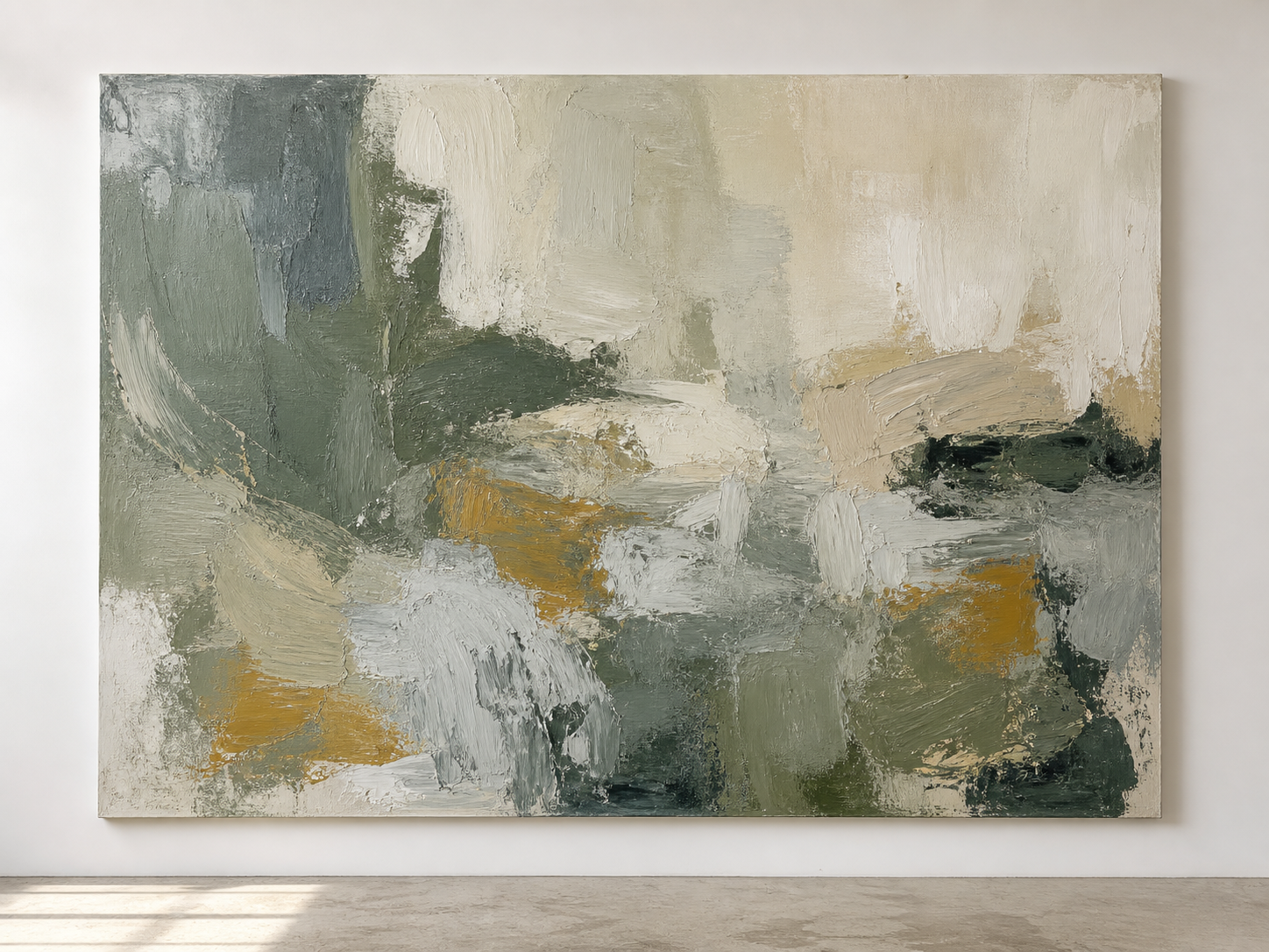 Oil painting collection illustration with green and neutral brushwork